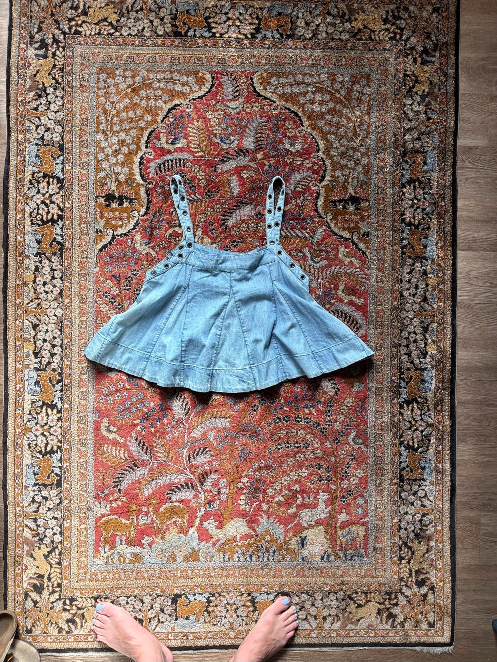 Free People faded light blue denim pinafore with button accents